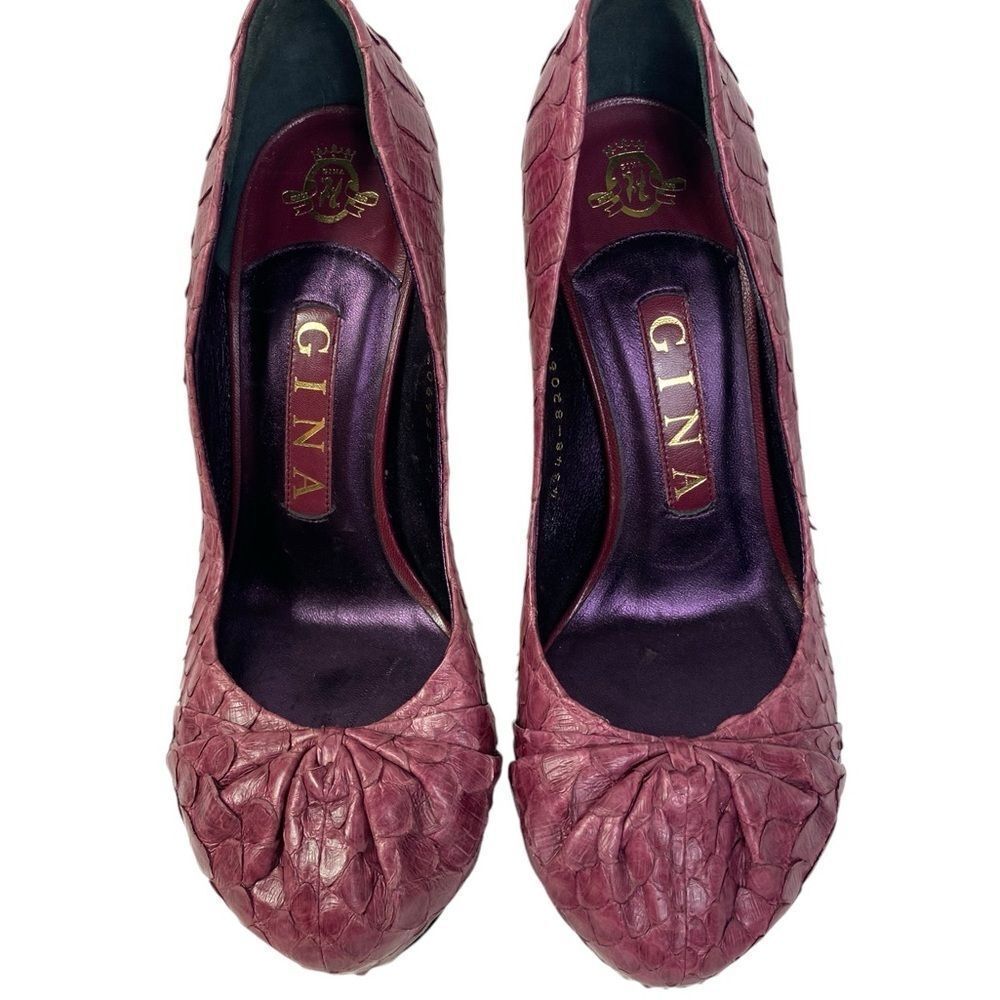 GINA 6 US ,python leather , maroon platform heels handmade - Picture 3 of 11